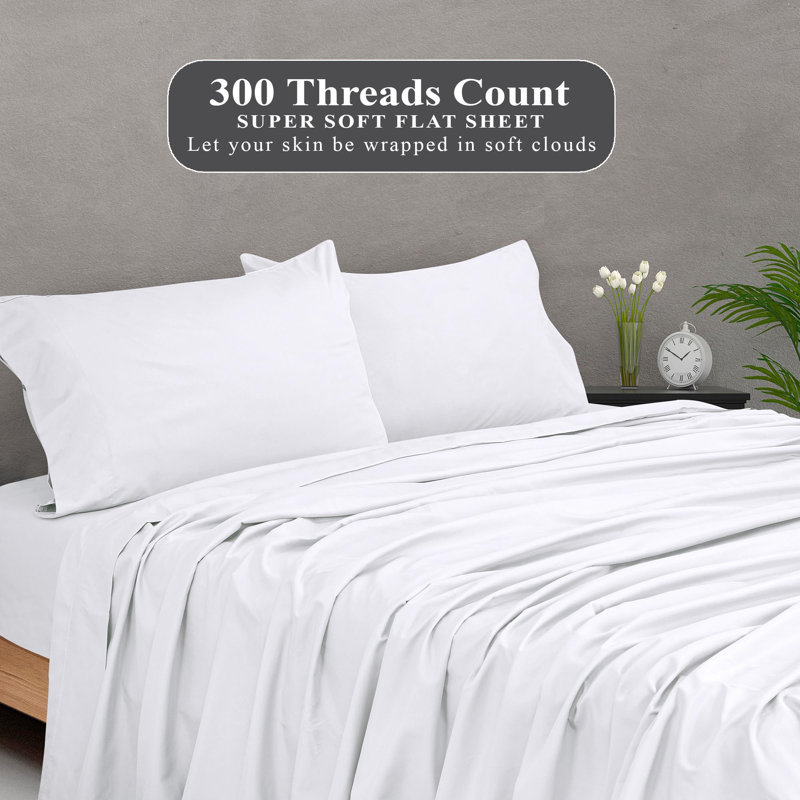 Royale Linens 300 Thread Count 100% Long Staple Combed Cotton Flat Sheet - Super Soft - Top Sheets - Flat Sheet Sold Separately - Breathable, Cool & Crisp Percale Sheets Only