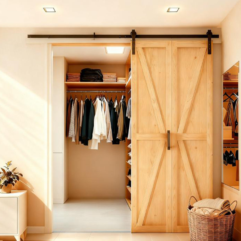 Design moderne en forme de K - Porte de grange pliante en bois manufacturé avec trousse de quincaillerie, Pin, 36 po x 84 po