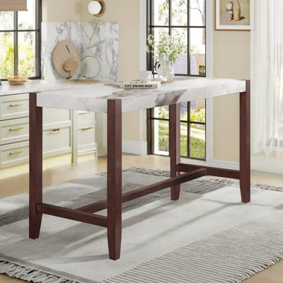 Getchell Faux Marble Counter Dining Table with Rubberwood Legs