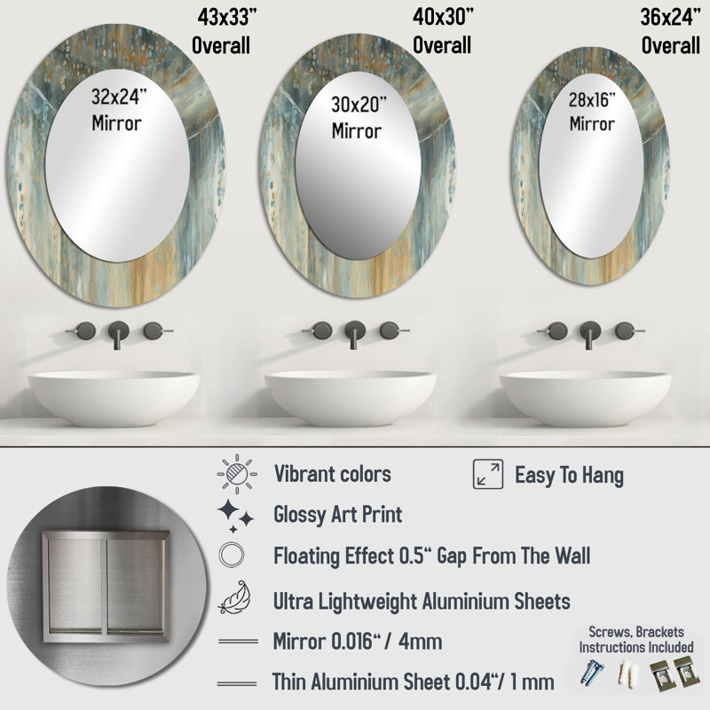 Miroir mural gris, 36 po x 24 po