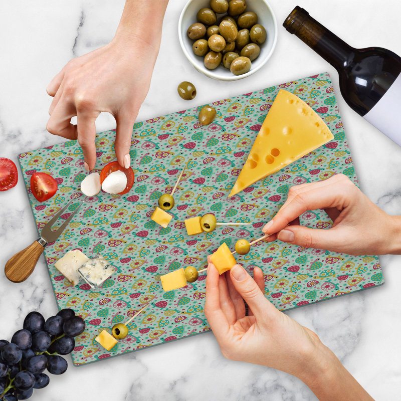 Ambesonne Turtle Cutting Board Large Size Hippie Floral Feel Animals Multicolor