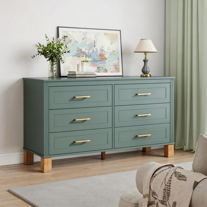 Commode double 6 tiroirs, Vert clair
