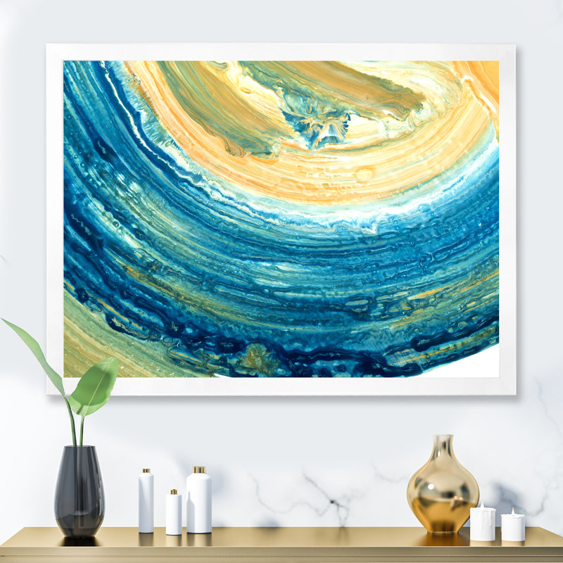 «Blue and Yellow Brush Waves», reproduction sur toile, H 24 po x l 32 po, Cadre photo blanc