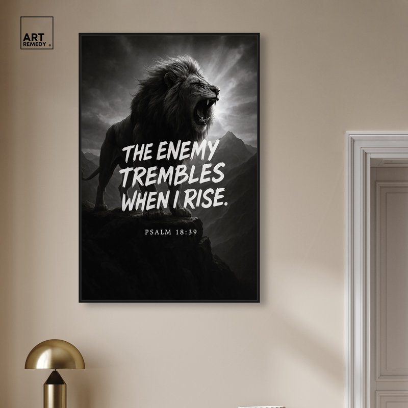 Art Remedy When I lever Script Roar, art mural chrétien sur toile, cadre noir, 30 x 45, 46"H x 31"W, Black Frame