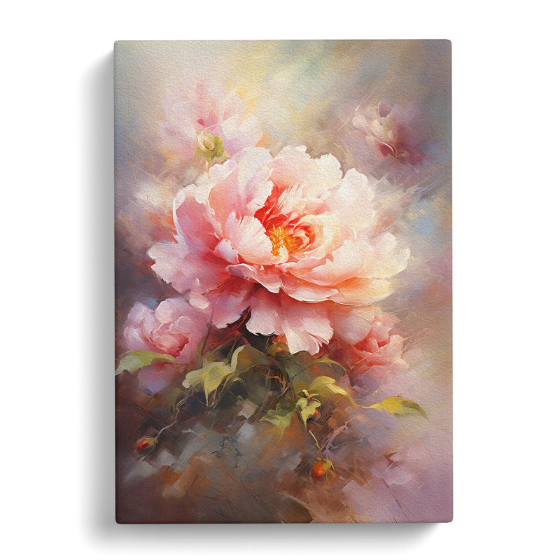 Peony Flower Impressionism - Wrapped Canvas Print, 50cm H x 35cm W x 3cm D