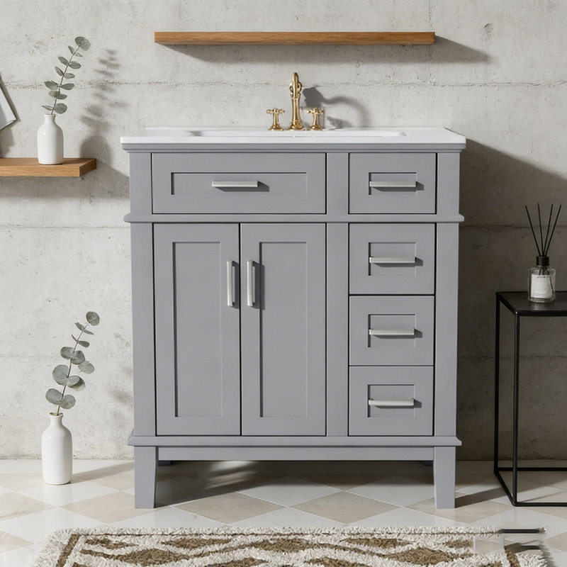 Meuble-lavabo moderne avec lavabo en céramique, 30 po + gris