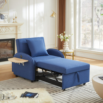 Fauteuil-lit convertible 3 en 1 avec lit escamotable, charge USB et de type C, table d'appoint rabattable, fauteuil inclinable réglable pour la chambre à coucher du salon