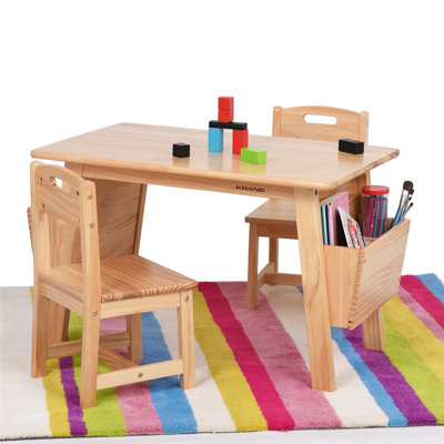 Kids Solid Wood Table and 2 Chair Set with Storage Desk and Chair Set for Children Toddler Activity Table