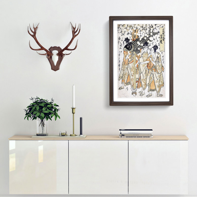 Lantern Float by Kitagawa Utamaro - Picture Frame Painting Print, 65cm H x 48cm W x 2cm D, Walnut Framed