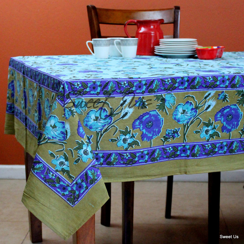 Nappe de coton rectangulaire rouge, Bleu, L 104 po x l 70 po