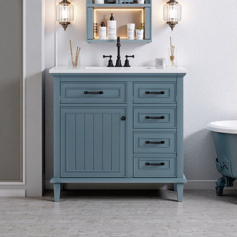Meuble-lavabo sur pied 36 po avec lavabo en céramique, Gris