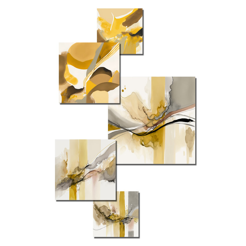Décoration murale moutarde jaune rétro I - Abstrait encre liquide en métal
