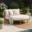 Topmax Outdoor Acacia Wood Round Lounge Chair, With Cushion And 4 Pillows, Perfect For The Backyard Or Poolside, Beige