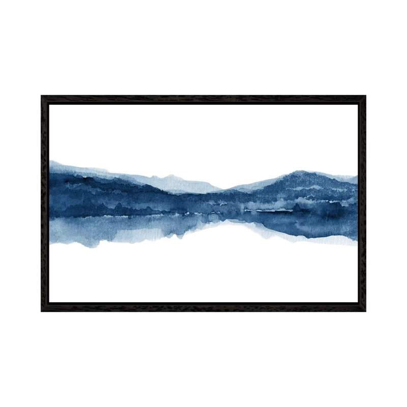 Watercolor Landscape X - Navy Blue by Nouveau Prints - Painting on Canvas, Black Framed, 66.04cm H x 101.6cm W x 3.81cm D