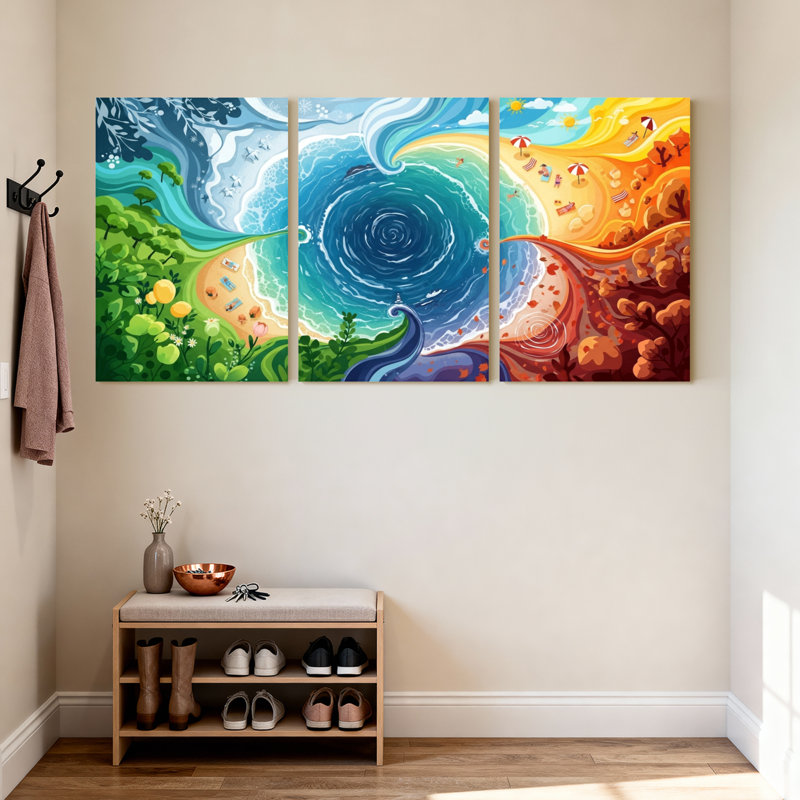 «Nautical & Beach Vibrant Ocean Waves Beach», ensemble de 3 impressions sur toile, H 24 po x l 48 po