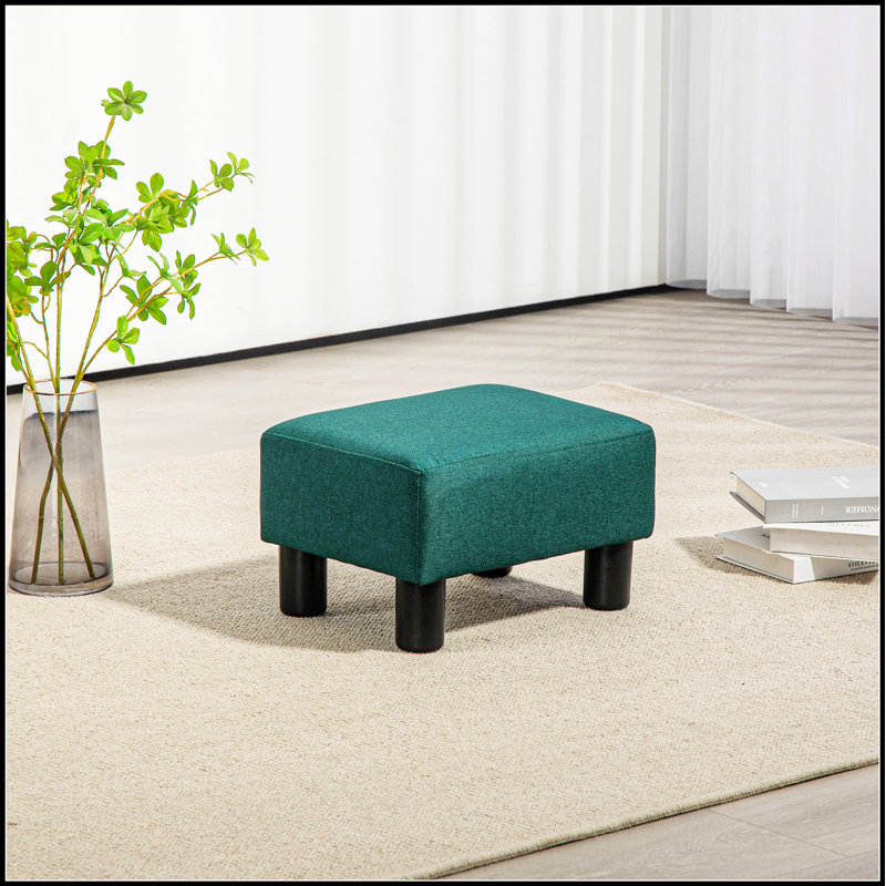 Stylish Ottoman Foot Rest, Small Cube Stool With Linen Fabric And Plastic Legs For Living Room, Green, Green