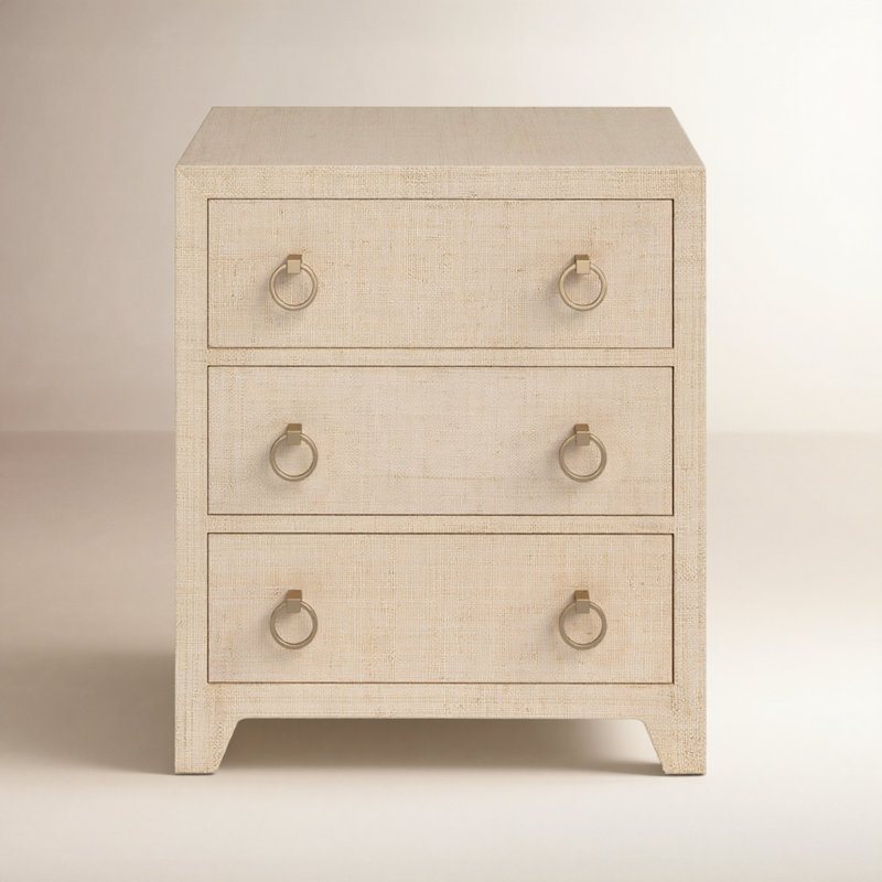 Bar Harbor Raffia 3 Drawer Nightstand, Natural