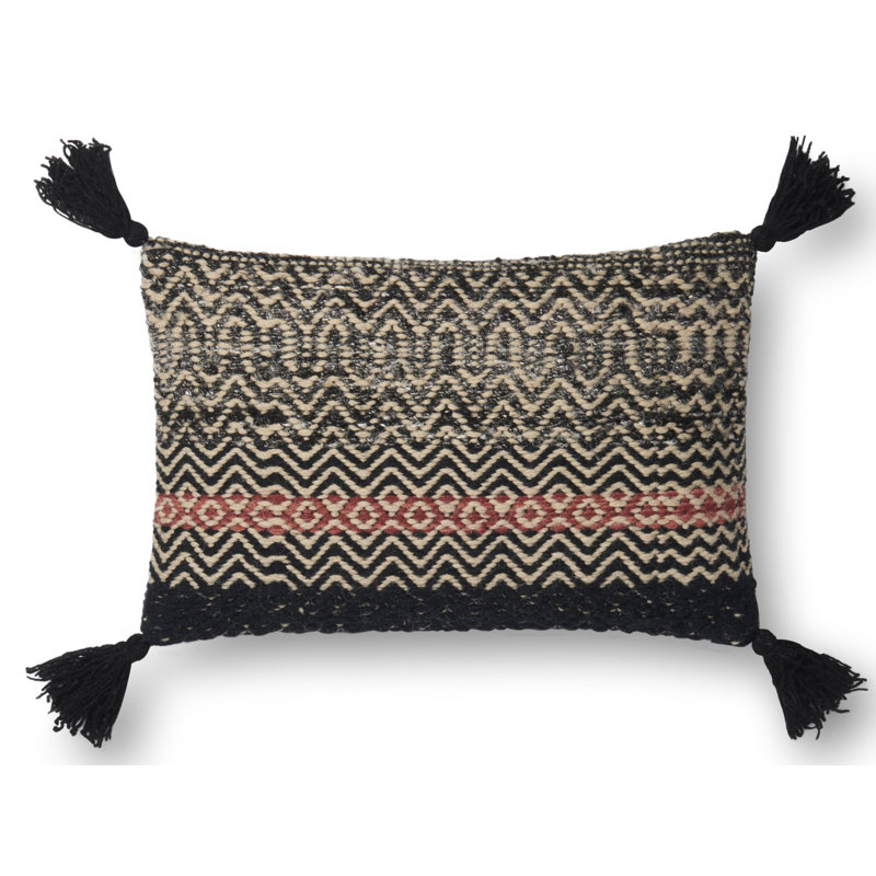 Tassels Wool Blend Throw Pillow, 22" x 22", Polyester/Polyfill