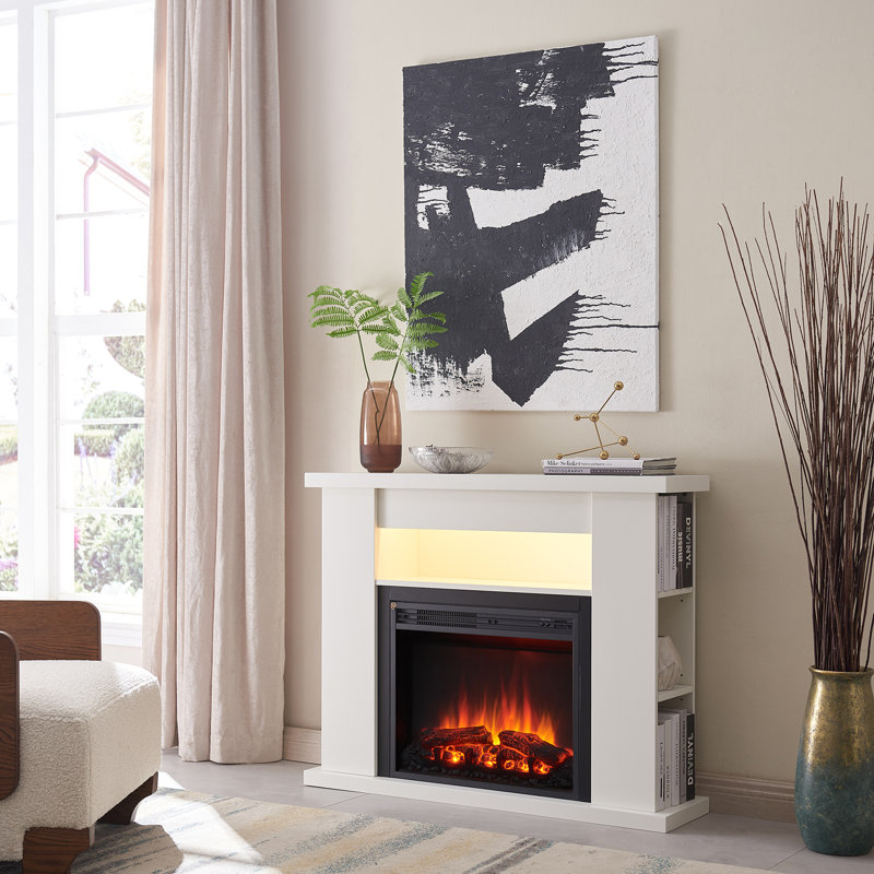 FLAMME Lipson Freestanding Fireplace, Shalving Units, Multiple Colours Available, Mood Lighting, Remote, White