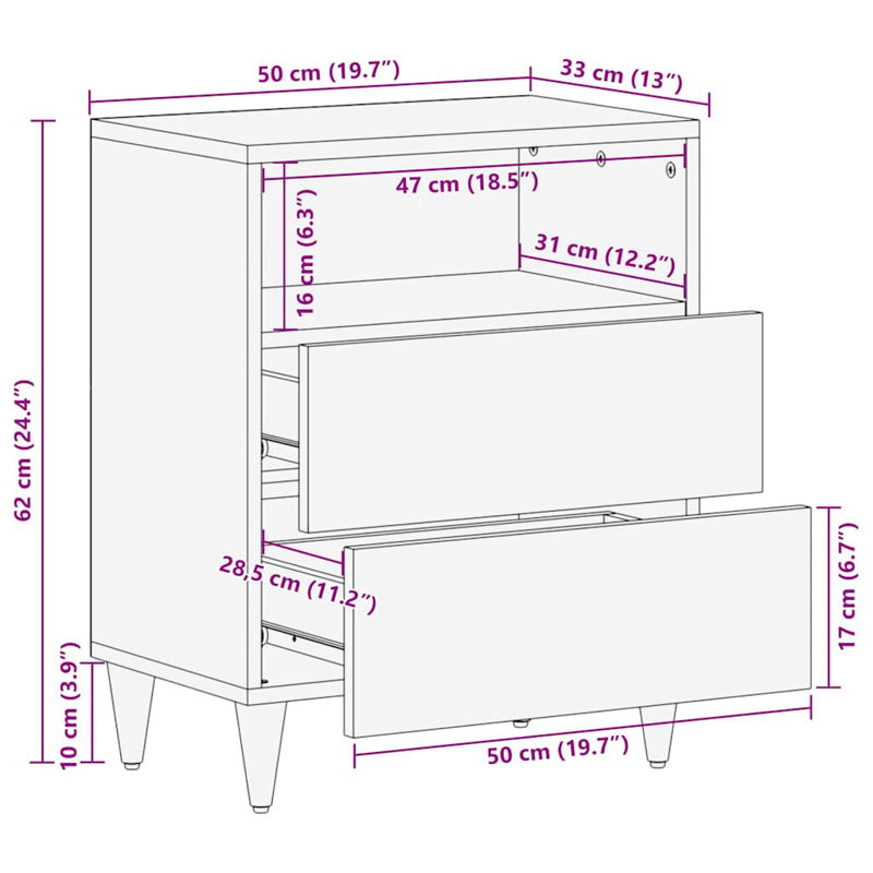 50cm W Solid Wood Bedside Table