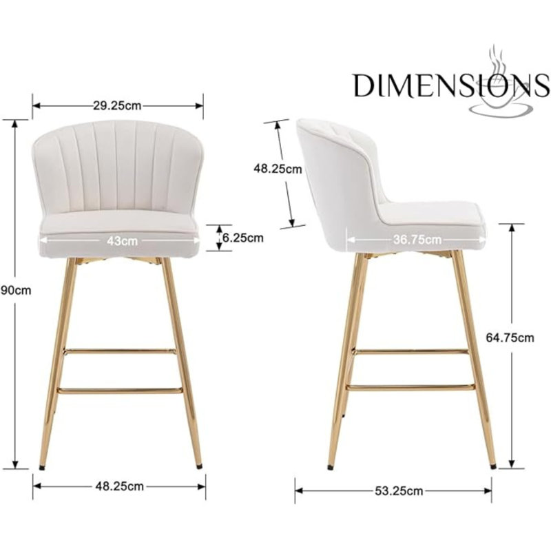 Upholstered Counter Stool with Metal Frame, White