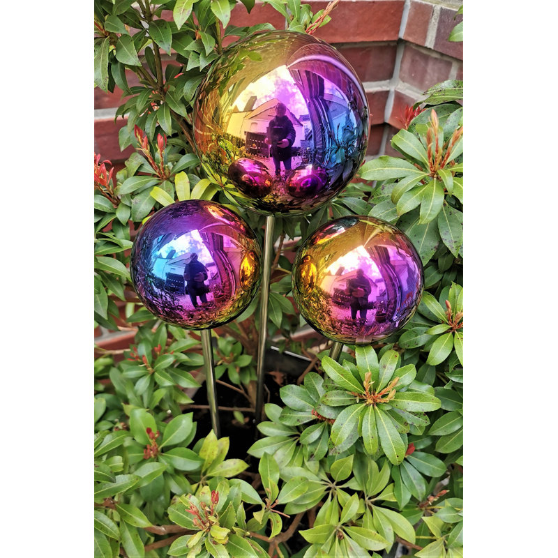 Davani Stainless Steel Gazing Ball, Turquoise/Purple/Polished yellow 