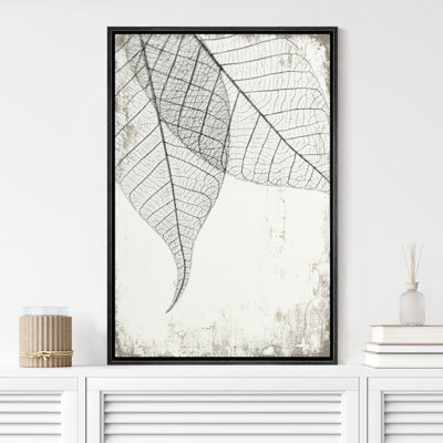 " Translucent Leaves I " Plant Vein Rustic Large Framed Canvas Print Wall Art