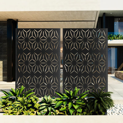 72" H X 46" W Freestanding Metal Privacy Screen, Decorative For Patio, Deck, Balcony, Garden, With Stable Base, All - Weather Resilience, Effortless Assembly, Rust Film Casing