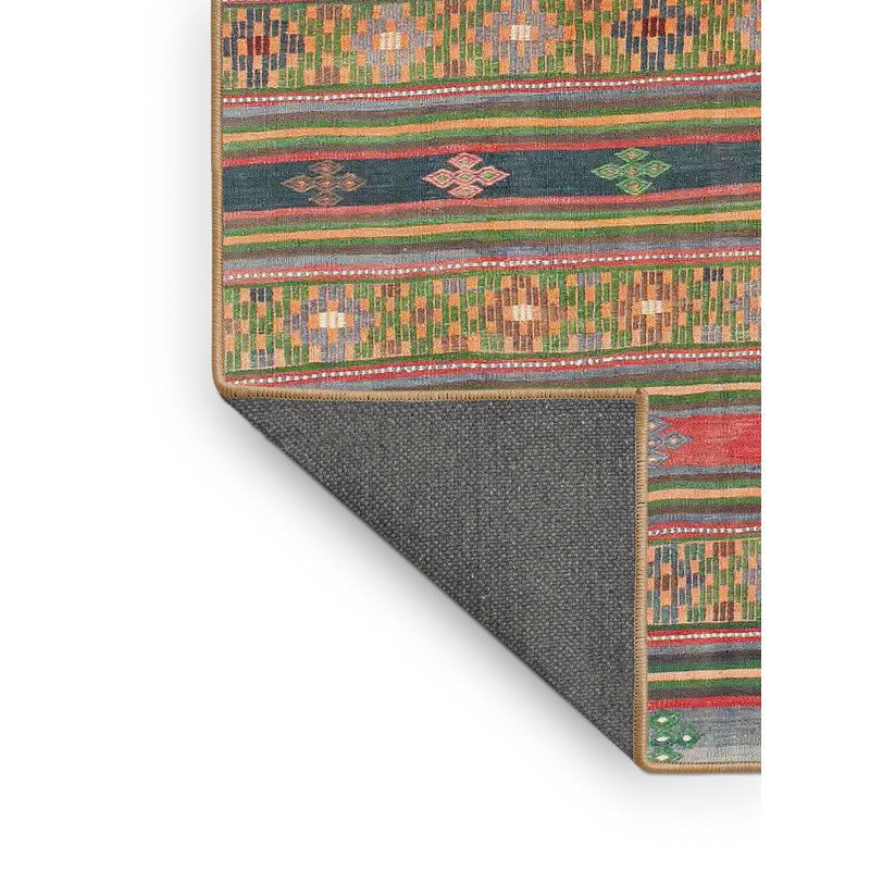 Tapis de zone brun/vert contemporain, Rectangle 2 pi x 5 pi