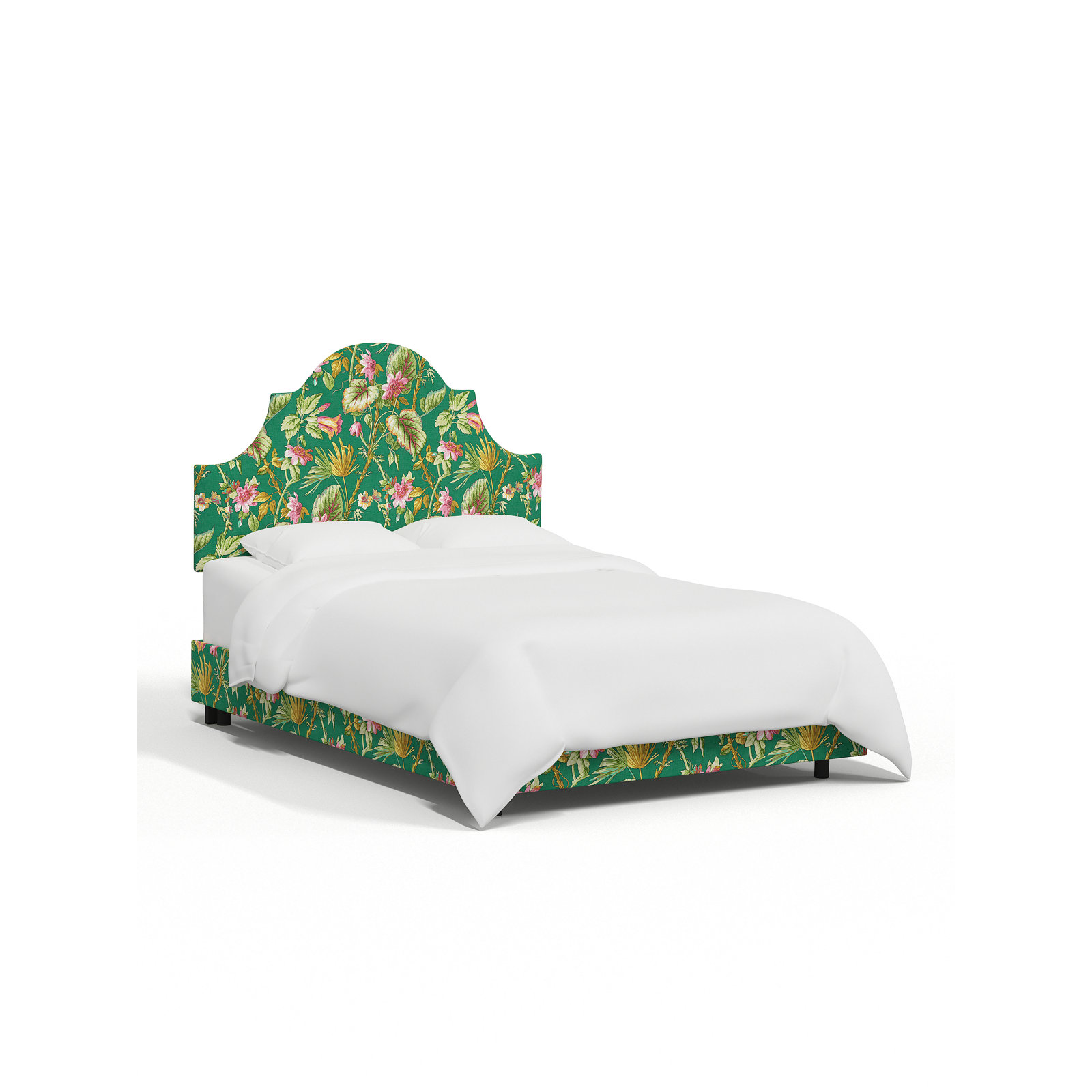 Red from Scalamandre Crafted by Cloth & Company Geneva Bed in Pattern, Scm Tropical Floral Green Linen, California King