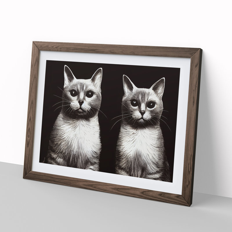 Two Cats Vol.2 - Framed Print, 25cm H x 34cm W x 2cm D, Walnut Framed