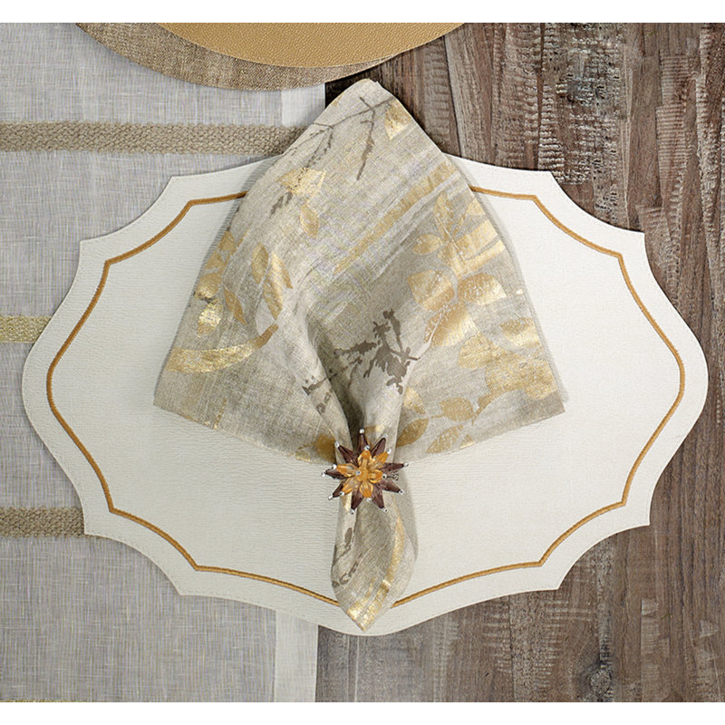 Byzantine Vinyl Embroidered Novelty Placemat, White/Gold