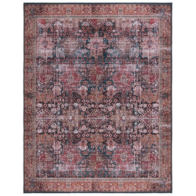 Tucson Vintage Look Machine Washable Non-Slip Area Rug in Red, Navy & Beige