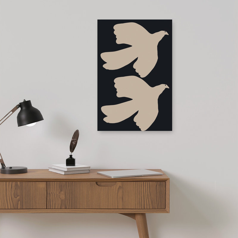 Doves In Flight Elegant Minimalist Peaceful Bird Nature Wall Art Print 1 Piece Wrapped Canvas Wall Art, 45.72cm H x 30.48cm W
