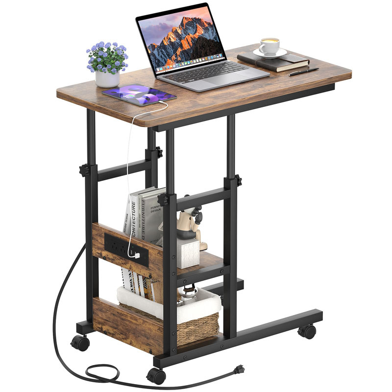 Height Adjustable C-Shaped End Table with Charging Station