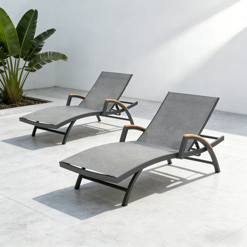 Chambray Outdoor Aluminum Chaise Lounge Chairs With Phifertex Sling Fabric, Gray