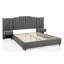 Structure de lit tapissier pour grand lit avec tissu en velours, conception à rayures verticales avec boutons autour du lit plateforme avec tête de lit, structure solide et table de chevet - aucun sommier nécessaire - gris-129592278-129592276