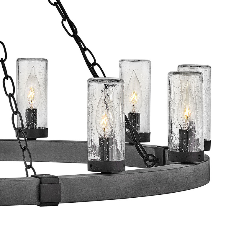 Sawyer 12 -Bulb 28.5" H Outdoor Chandelier, Aged Zinc
