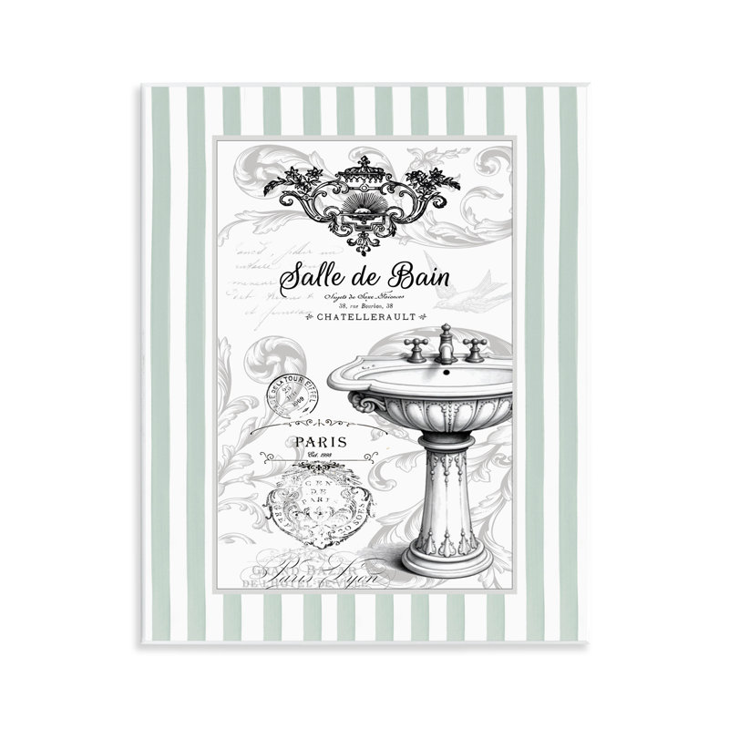 Plaque murale française à rayures pour lavabo de salle de bain, design par lettré et doublé