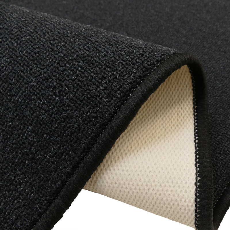Sariah Custom Size Washable Anti Slip Low Profile Loop Pile Solid Black Design Runner Rug Carpet, Runner 1'10" x 2'