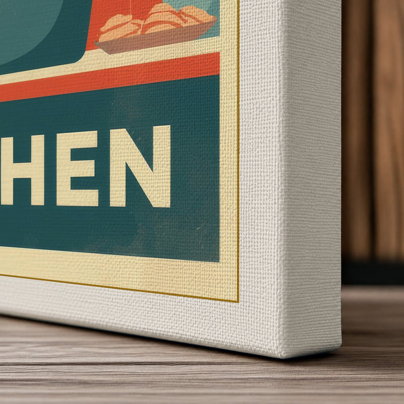 Kitchen Shelves Retro - Wrapped Canvas, 36x24 - 91.4 x 61.0 cm, Cream Border