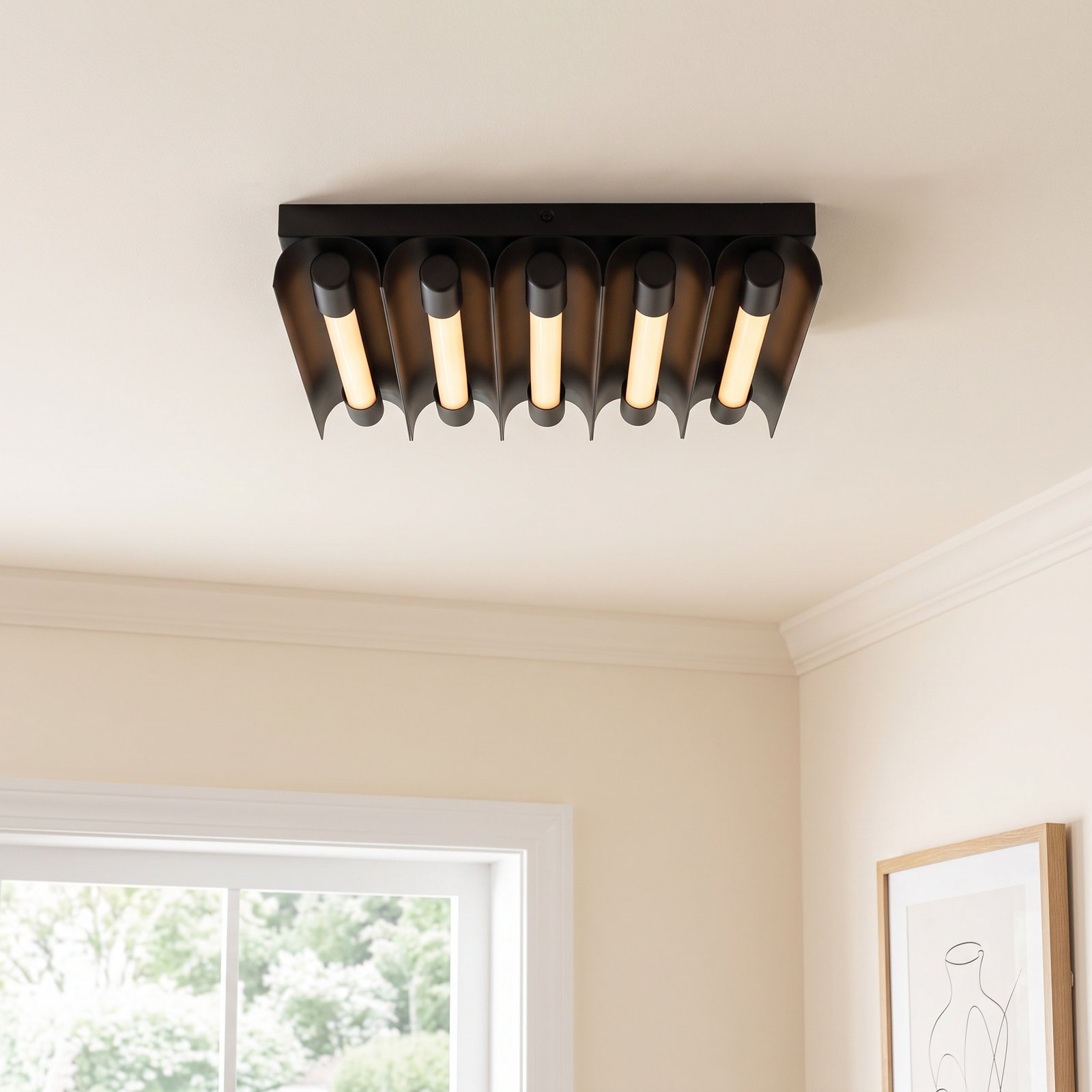 5 Light Acrylic LED Flush Mount, Midnight Black