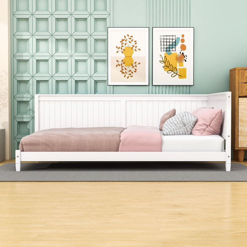 Modern Twin Wooden Daybed with Backrest, White, Twin