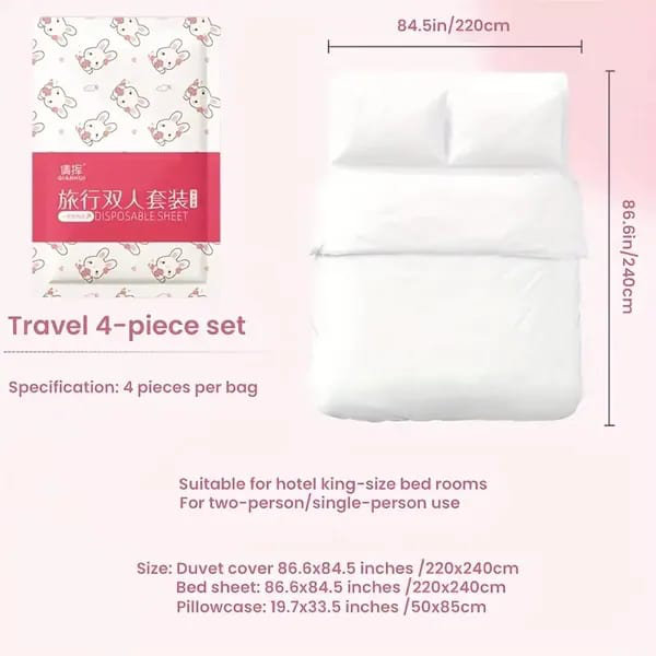 Ensemble de literie pour hôtel de voyage épaissi 4 pièces - Drap de lit épaissie et portable 2 pièces, serviette de bain, convient pour les voyages d'affaires, le camping et la réception des invités