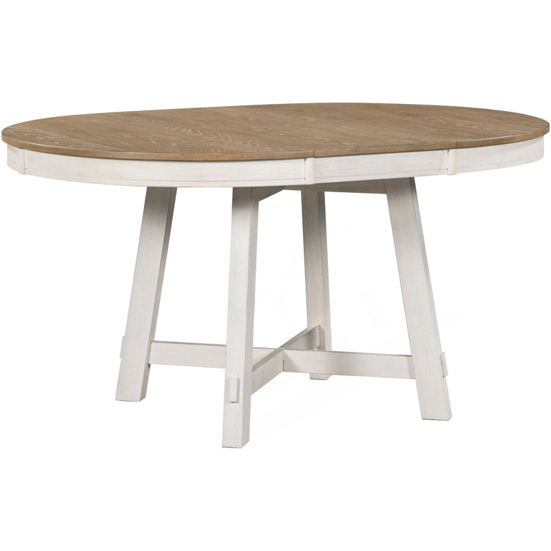 Table de salle à manger extensible Farmhouse, Bois naturel, Blanc antique
