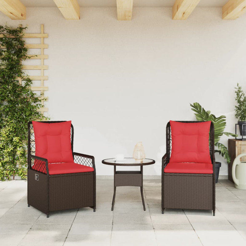  Reclining Patio Chair Brown PE Rattan, Powder-Coated Steel Medium, Red/Brown