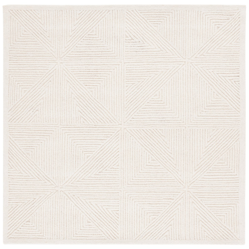 Lisabet Textural Hand Tufted Wool/Cotton Geometric Rug in Ivory, Square 6'