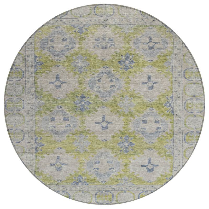 Machine Washable Indoor/Outdoor Xhevrie Aloe Rug, Round 8'