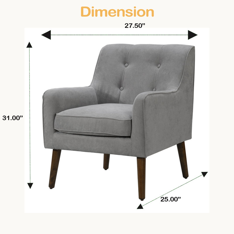 Fauteuil capitonné 25 po Mid Century, Gris
