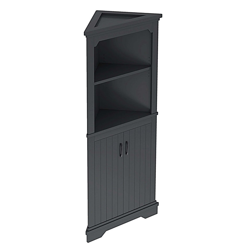 Grande armoire de coin en bois avec portes pour le salon, la salle de bain, la salle à manger ou la cuisine, Noir